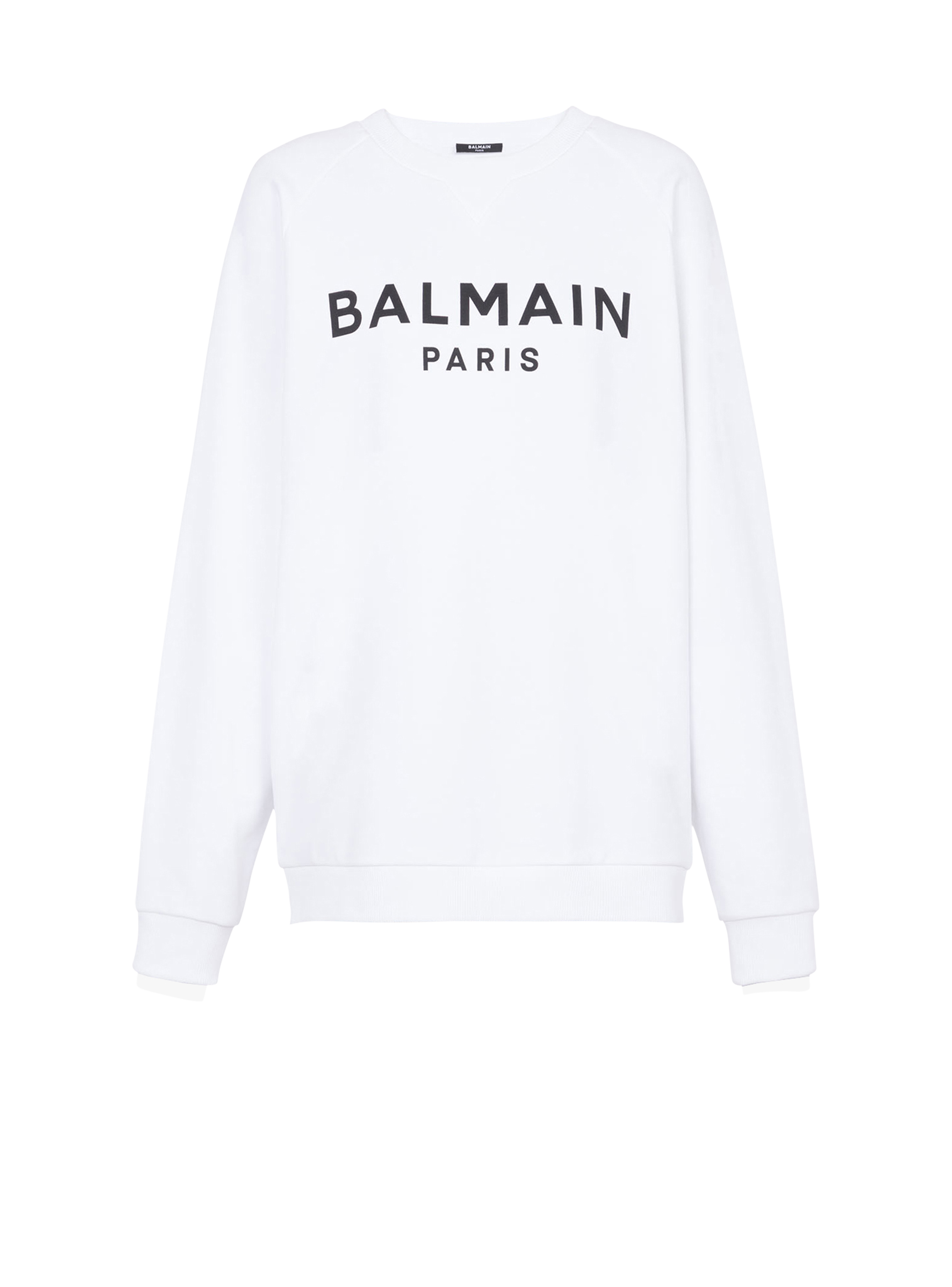Sweatshirt aus Baumwolle mit schwarzem „Balmain Paris”-Logo-Print, WeiB
