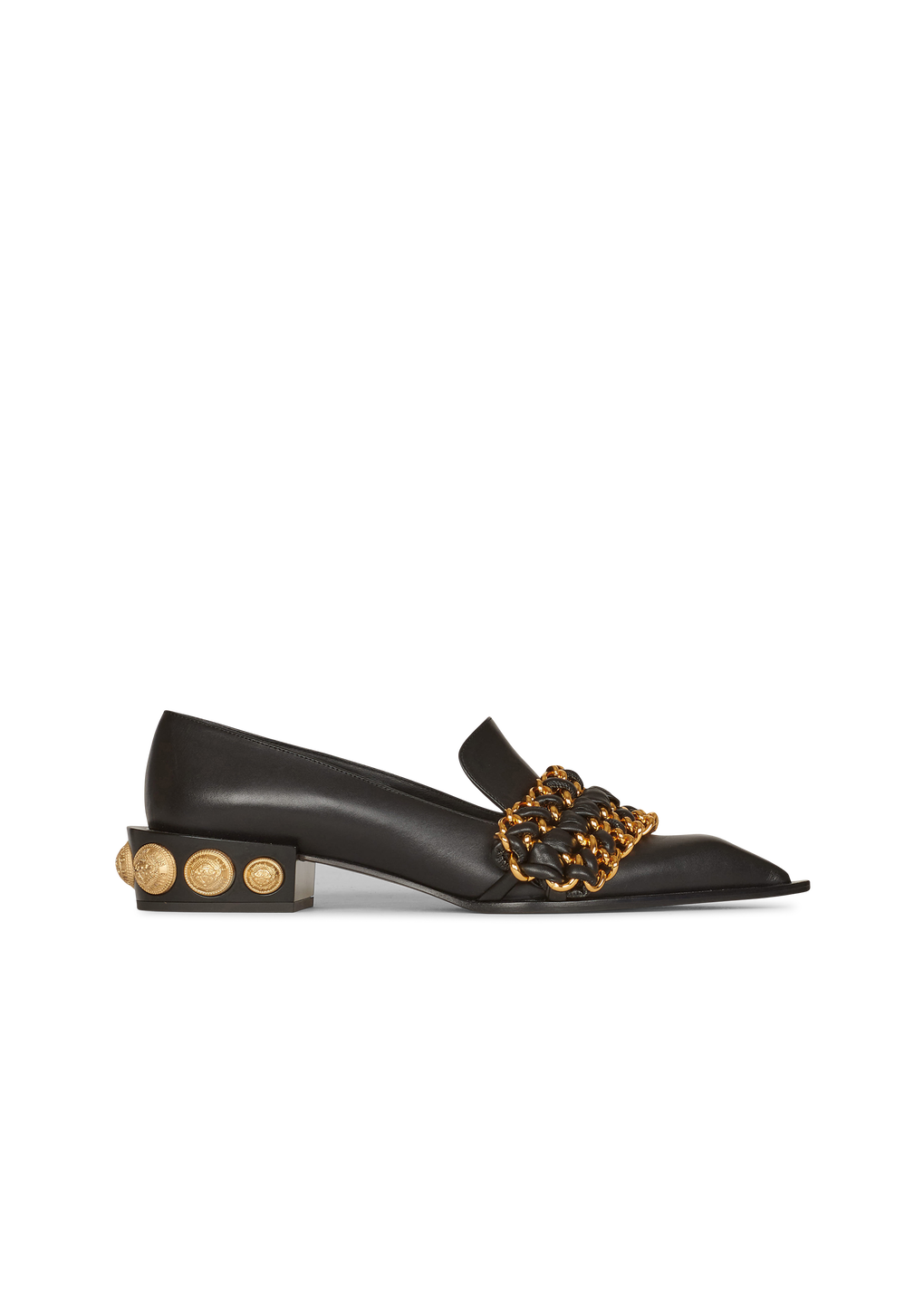 Leather Coin loafers with gold-tone chains, black, hi-res